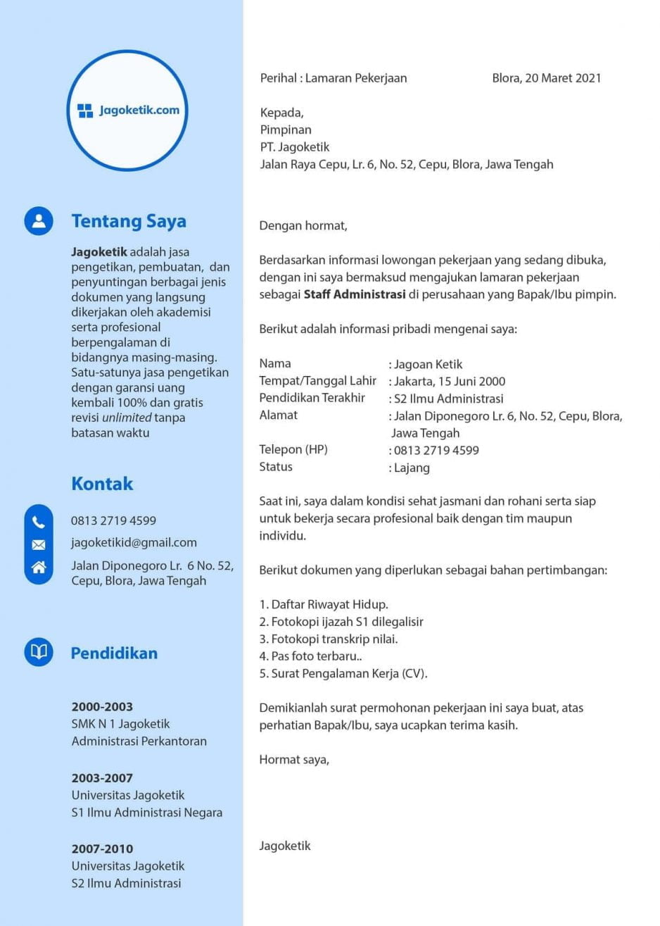 Download Gratis Template CV Dan Surat Lamaran Kerja