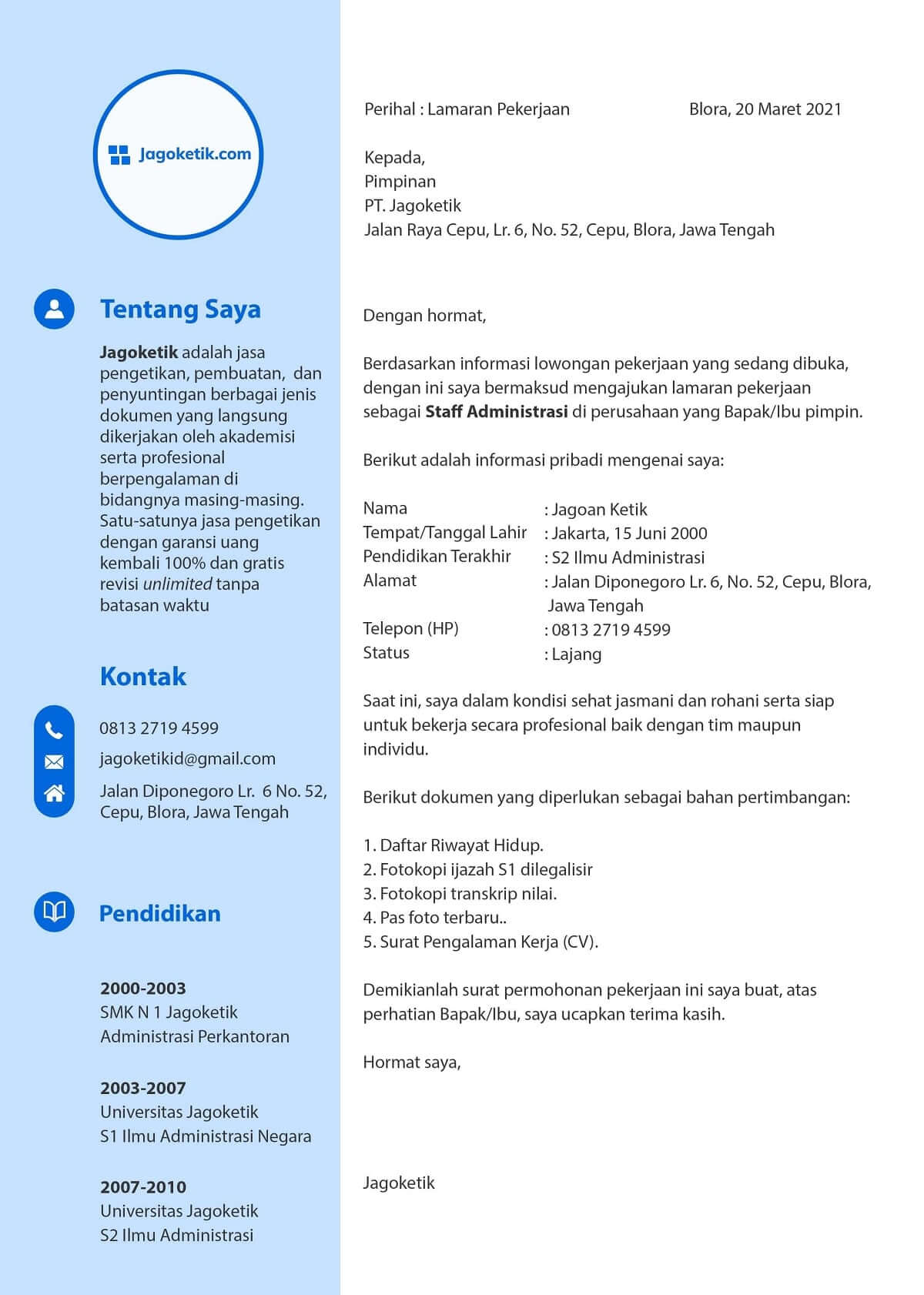 Download Gratis Template CV dan Surat Lamaran Kerja