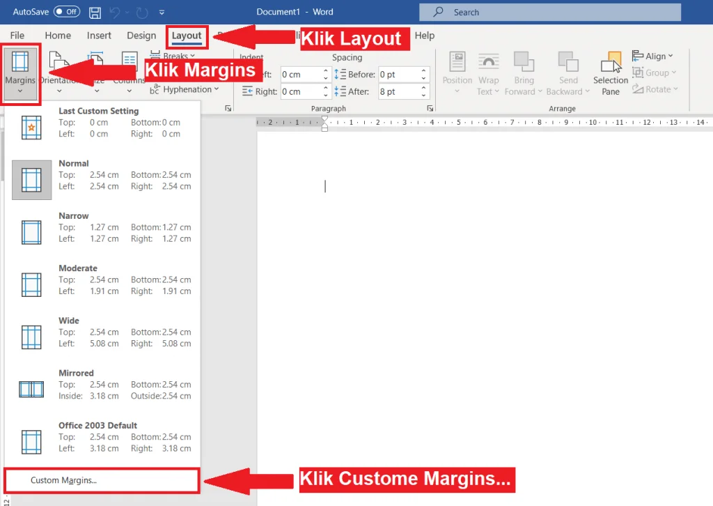 Cara mengatur margin - Langkah pertama