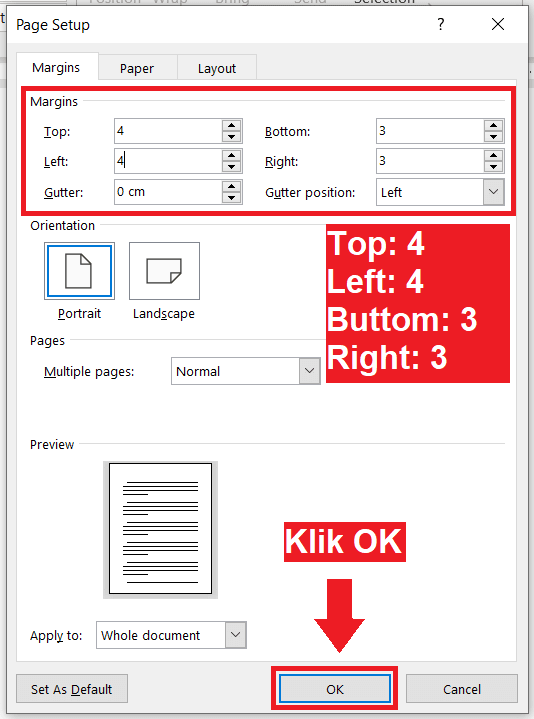 Cara mengatur margin di Word - Langkah ketiga