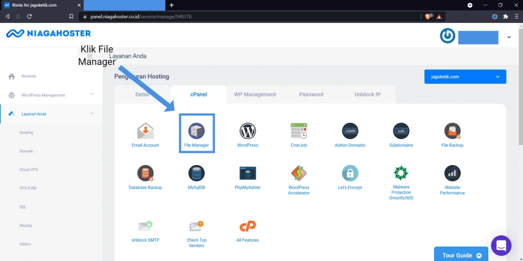 Klik file manager di cPanel