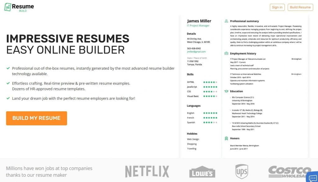 ResumeBuild.com: Situs pembuat CV ATS Friendly Gratis
