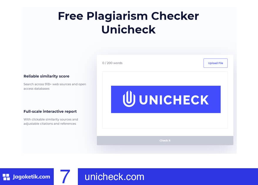 Situs cek plagiarisme Gratis - Unicheck