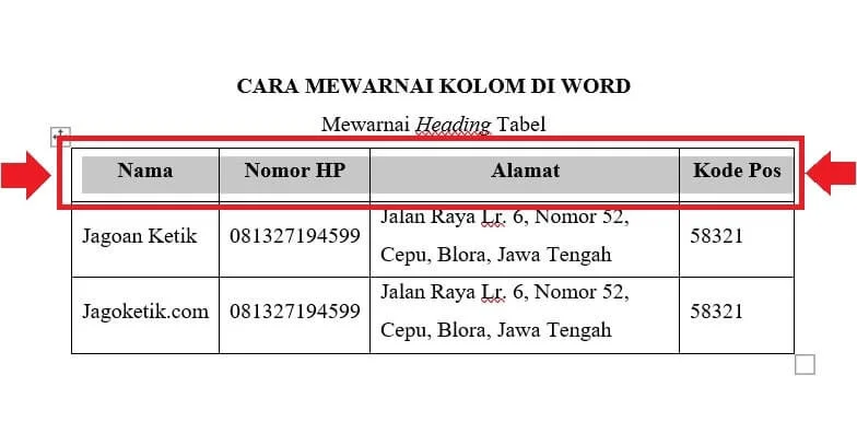 Cara mewarnai kolom di Word