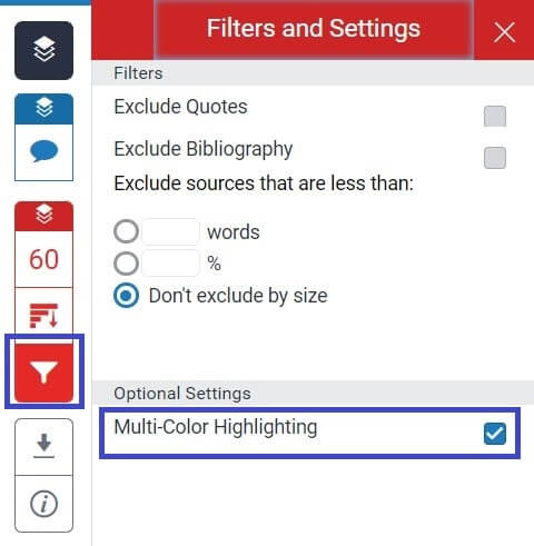 Optional Settings Turnitin - Multi-color highlighting