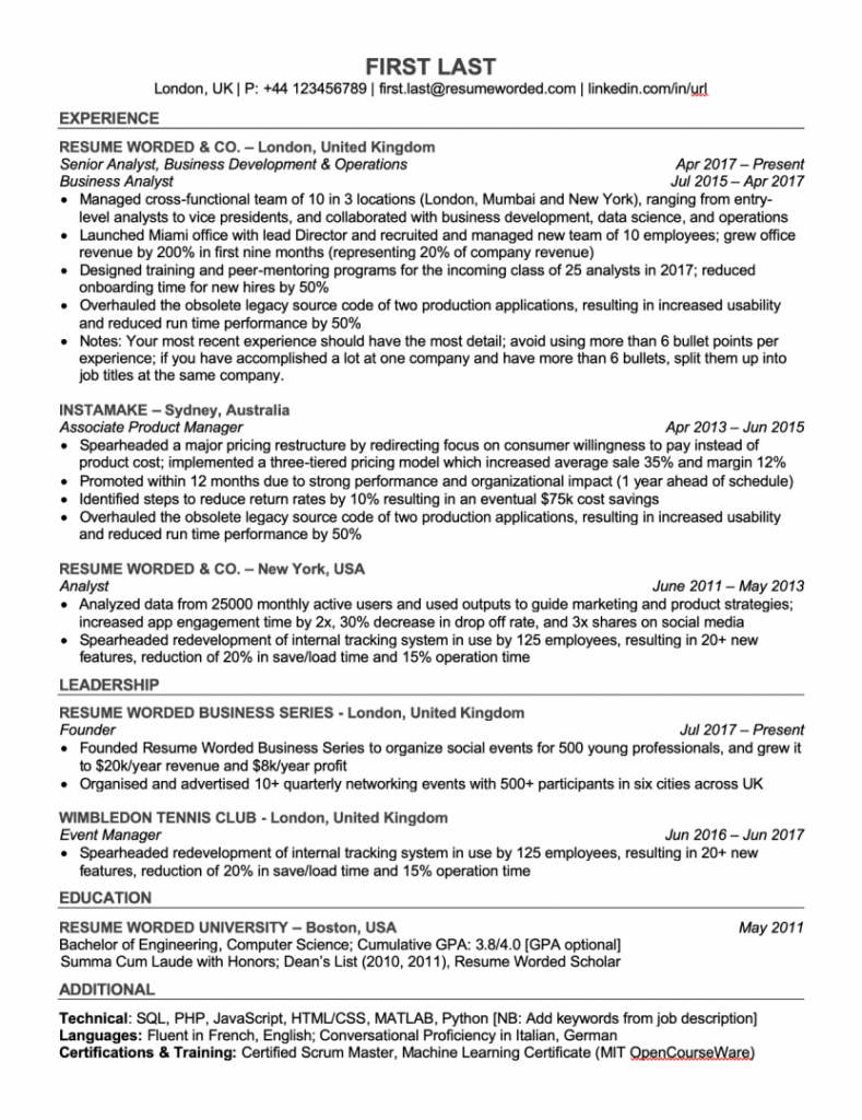 Contoh CV ATS (Img:resumeworded.com)