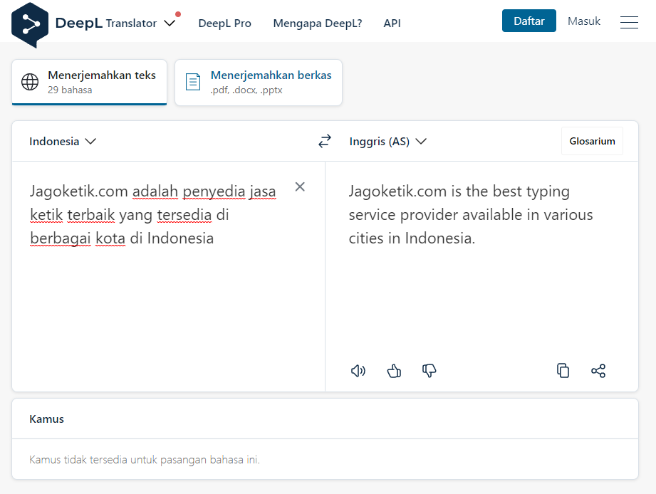 Situs translate terbaik dan paling akurat: DeepL Translator untuk menerjemahkan tulisan dari bahasa Indonesia ke Inggris