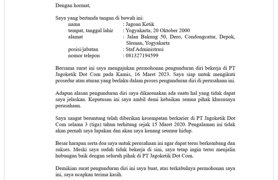 Download Contoh Surat Resignpengunduran Diri Yang Baik 