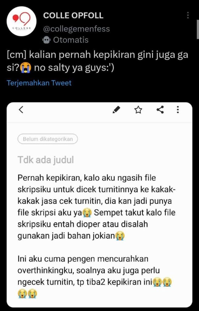 Pencurian dokumen dari jasa cek Turnitin yang tidak bertanggung jawab!