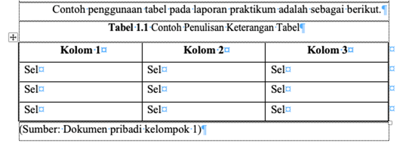 Pemberian label di tabel