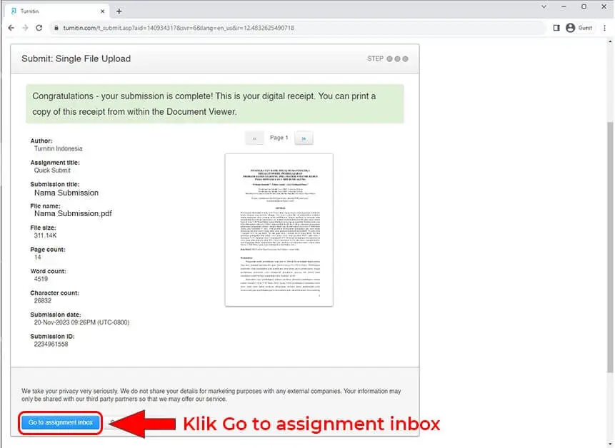 7. Klik Go to assignment inbox