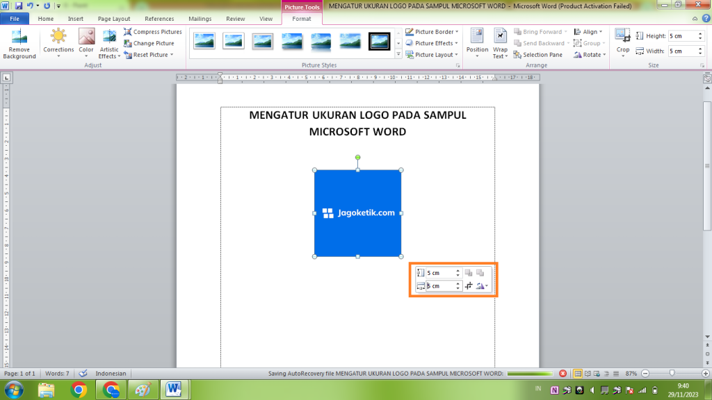 Mengatur Ukuran Logo Cover Skripsi Microsoft Word