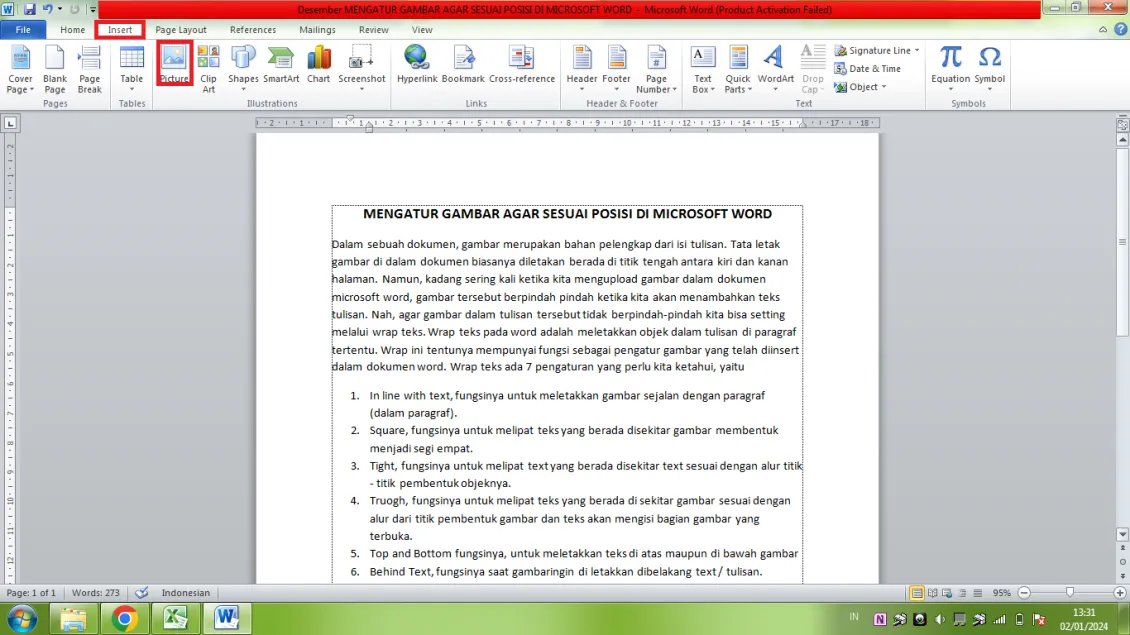 Mengatur Gambar Agar Sesuai Posisi di Microsoft Word