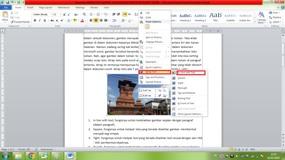 Mengatur Gambar Agar Sesuai Posisi di Microsoft Word