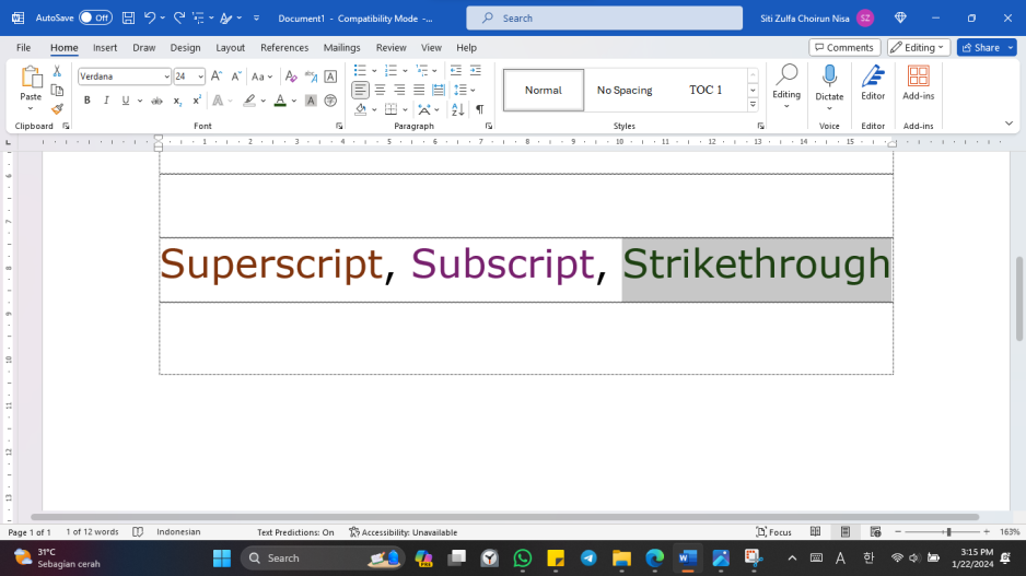 Memanfaatkan Superscript, Subscript, dan Strikethrough dalam Microsoft Word