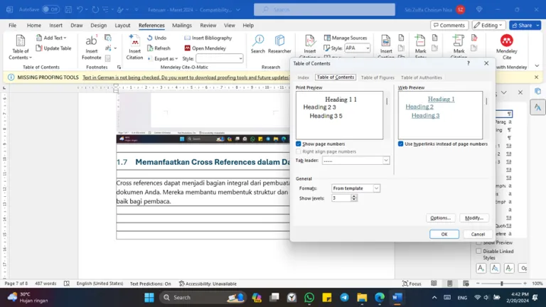 Panduan Singkat Menggunakan Cross References di Microsoft Word