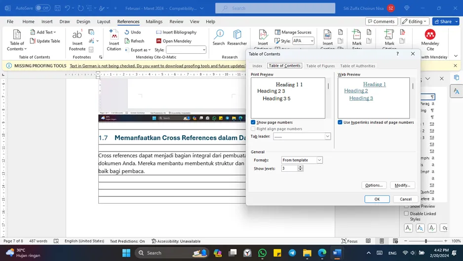 Panduan Singkat Menggunakan Cross References di Microsoft Word