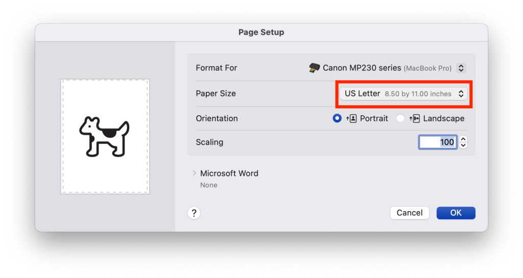 3. Cara mengubah ukuran kertas F4 di Word MacOS