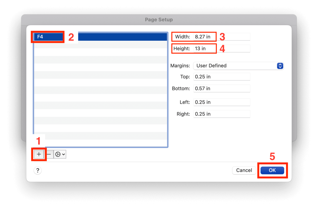 5. Cara mengubah ukuran kertas F4 di Word MacOS
