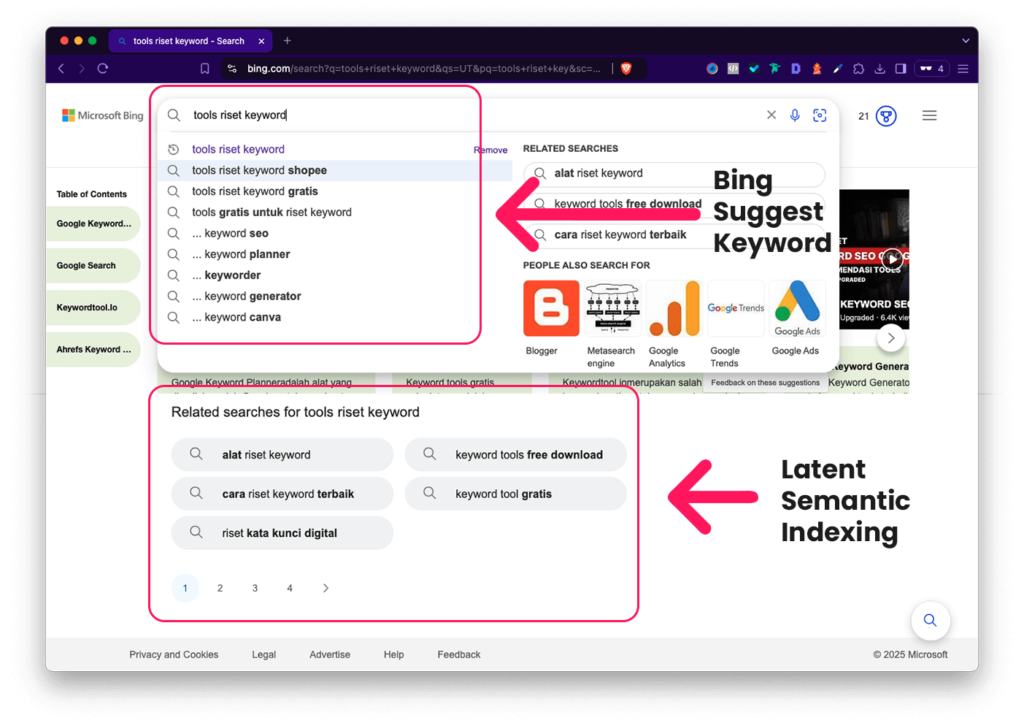 Riset keyword SEO di Bing