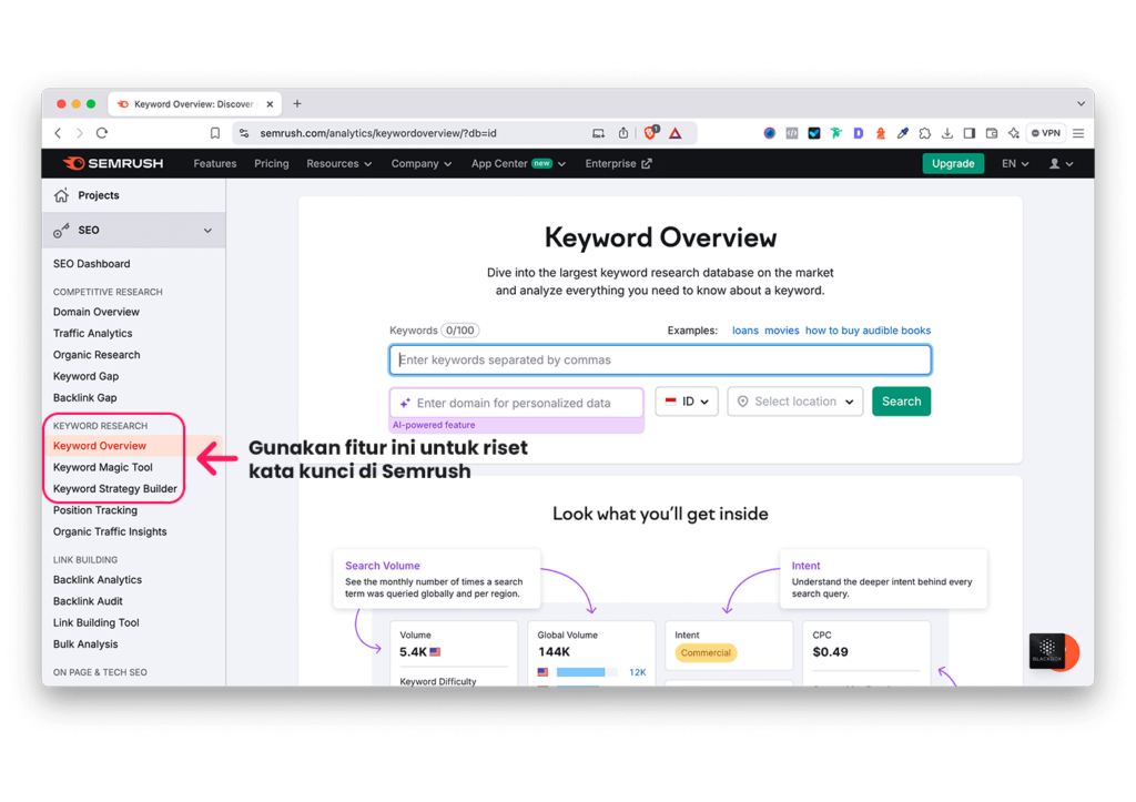 Riset keyword di Semrush