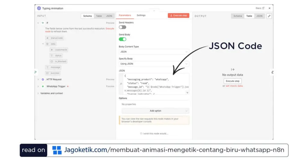 Kode JSON di HTTP Request n8n